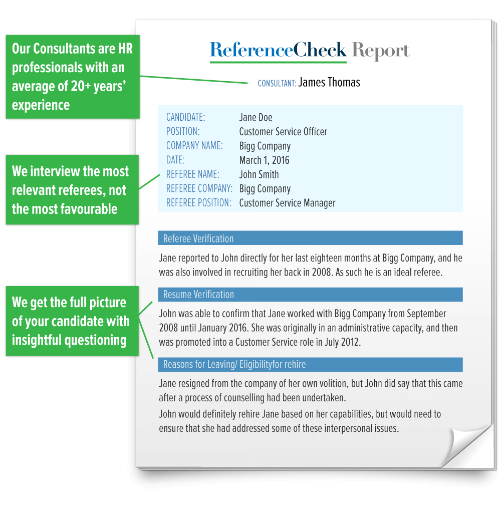 Reference Check example